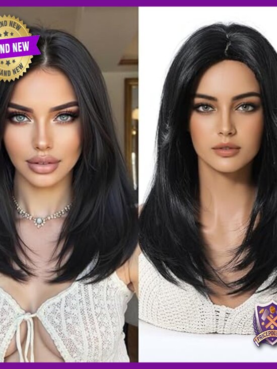 Shoulder Length Layered Straight Human Hair Wig with Bangs Glueless Wear main image 6